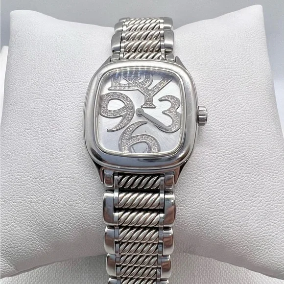 David Yurman Thoroughbred Diamond Sterling Silver & Stainless Steel Watch - Picture 5 of 9